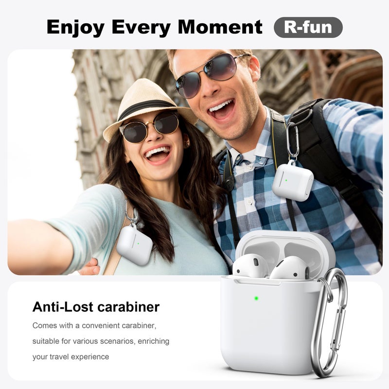 R-fun Compatible with AirPods Case Cover, Soft Silicone Protective Cover with Keychain for Women Men Compatible with Apple AirPods 2nd 1st Generation Charging Case, Front LED Visible,White - Image 2